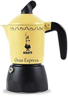 Bialetti Moka Orzo Express Cafetera Italiana Espresso, 2 Tazas, Aluminio, Negro/Amarillo