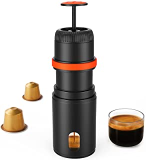 KFLOW Máquina de café de mano portátil compatible con cápsulas Nespresso, mini cafetera plegable para viajes al aire libre para camping, senderismo, oficina en casa (NES)