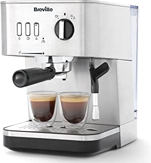 Máquina de expresso Breville Bijou Barista | Expreso automático y manual, Cafetera capuchino y café con leche | Bomba de 15 bares | Vara de vapor | Plateada [VCF149X]